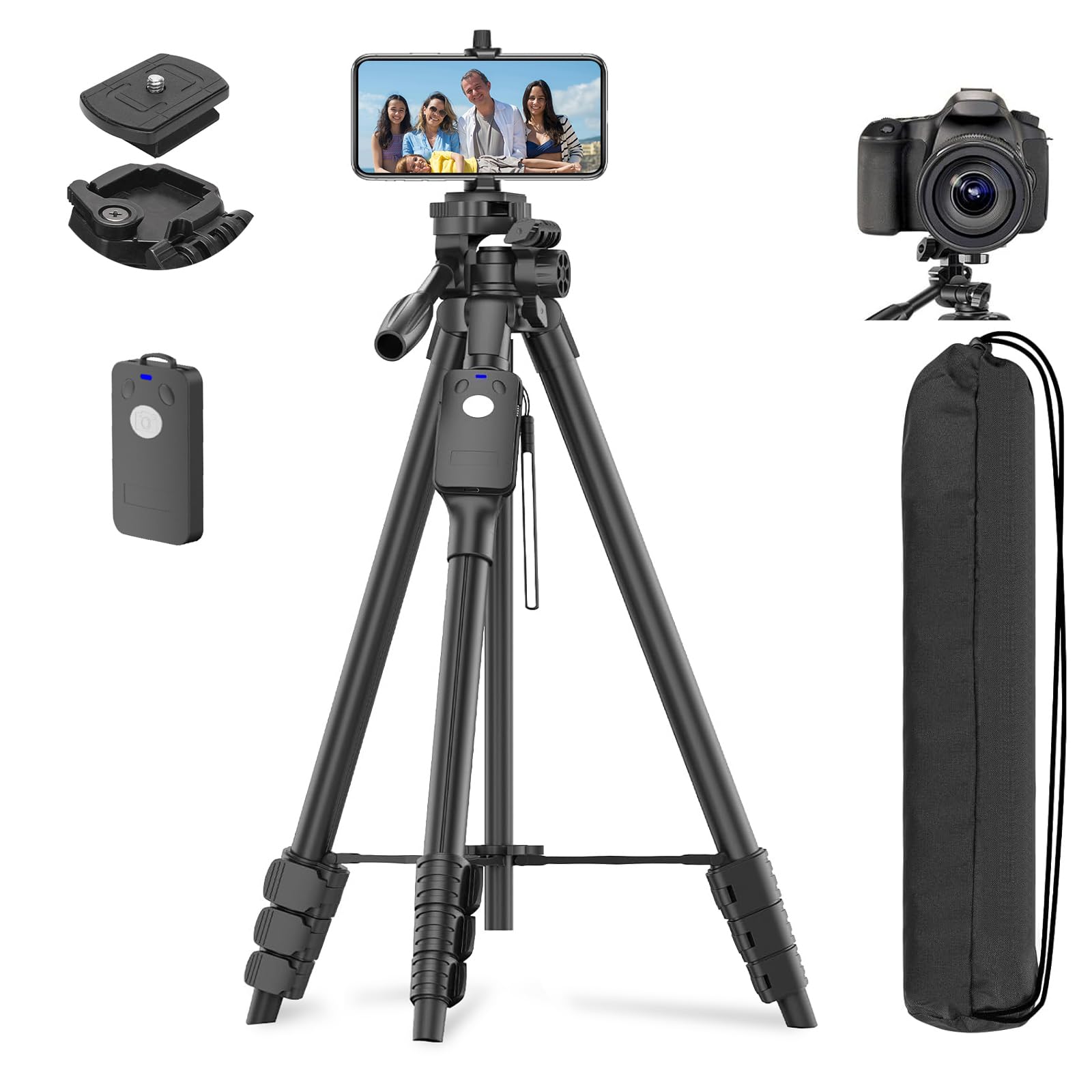 

XXZU 152cm Tripod, Smartphone Tripod, Camera Tripod, Mobile Stand, Quick Shoe, Remote Shooting Remote Control, Storage Bag Included, Selfie, 5 Levels