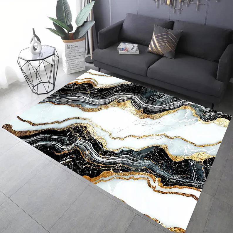 

Black Rug, Marble Rug Gold Marble Rug Modern Marble Rugs Marble Rug Runner Rug Large Rug Non-Slip Carpet Bedroom Rug Gold Rug 40X60cm