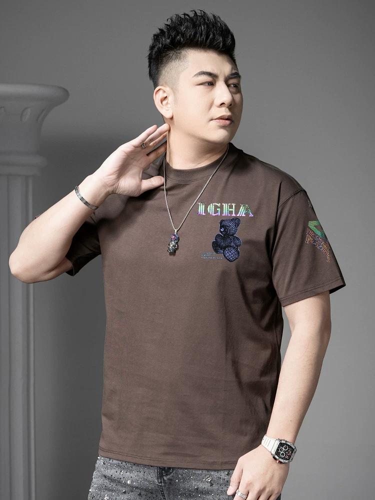 European Goods 2025 Summer New Men's Trendy Brand Bear Print Round Neck Short-Sleeved T-Shirt Casual Top Half-Sleeved T-Shirt
