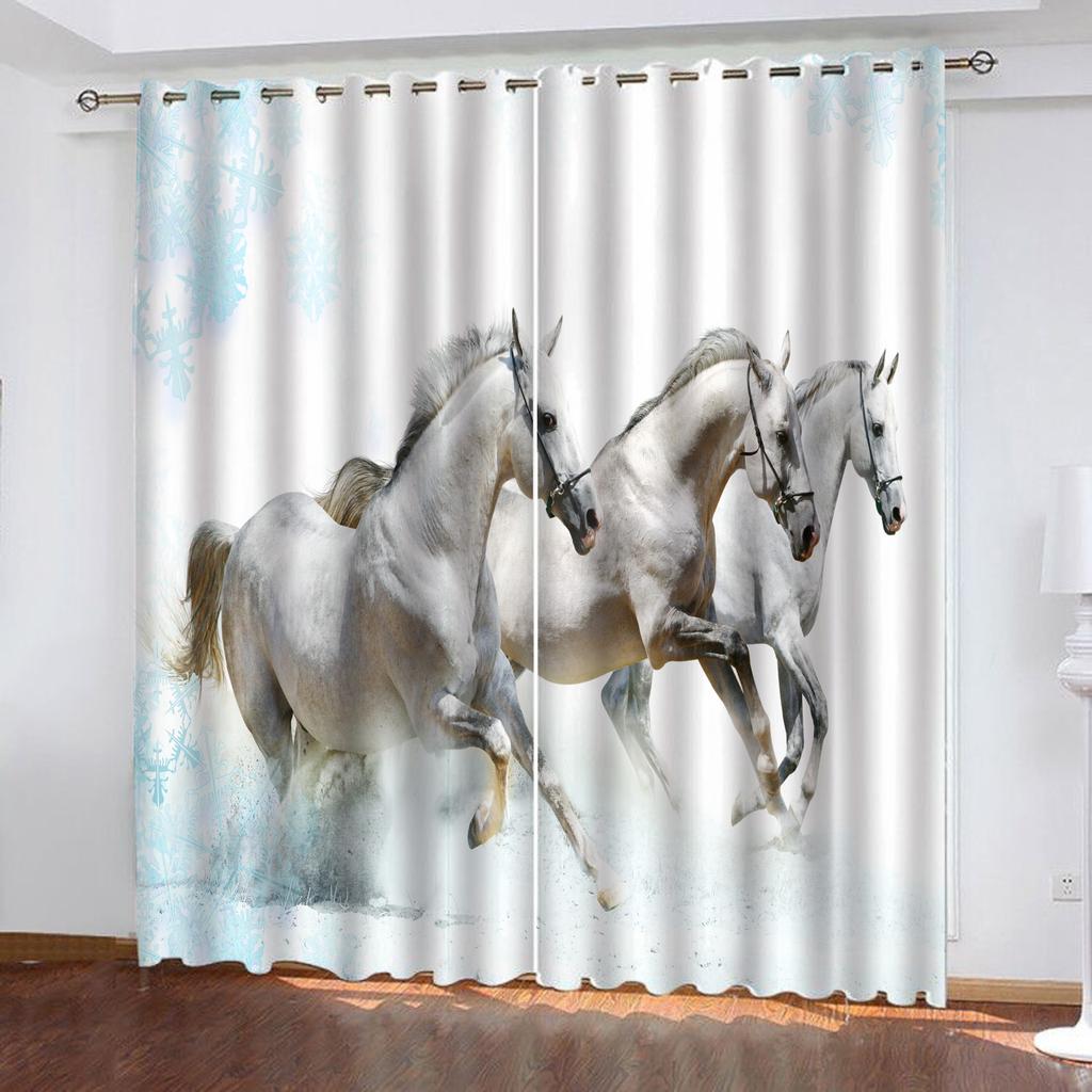 Horse Animal 100% Polyester Home Decor Living Room Bedroom Blackout Curtains Balcony Screen Cartoon Cute Perforated