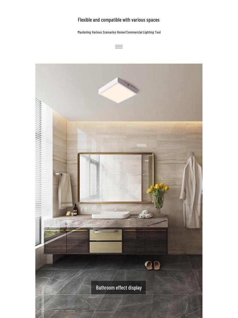 Surface Mounted LED Panel Light: Square & Round Flat Design for Kitchen, Bathroom, Aisle, Corridor, and Balcony - Ultra-Thin Downlight