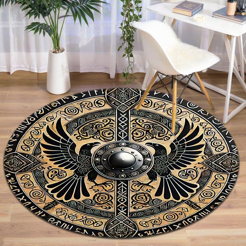 1Pc Viking theme Printed circular carpet, home door mat, outdoor travel protection carpet A12