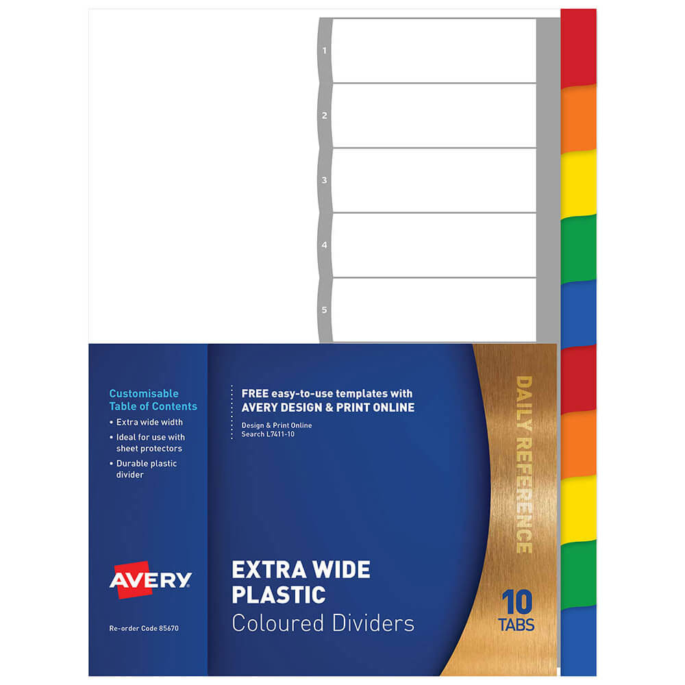 Avery 10 Tab Extra Breite Kunststoff-Register A4 (Farbig)