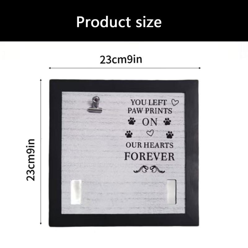 Wood Pet Photo Frame with Collar Holder Clip for Cherishing Memory of Dog and Cats 9x9Inch Pet Memorial Picture Frame