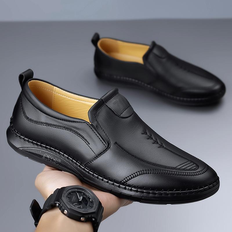 Spring Shoes for Men Genuine Leather Casual Shoes Flat Leisure Shoes Simple Slip-on Loafers