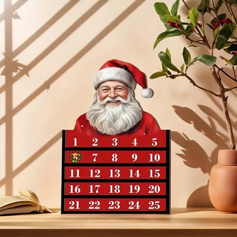 Santa Wooden Christmas Count Down Calendar 24 Days Family Friendly Holiday Ornament Natural Wood Home Decoration
