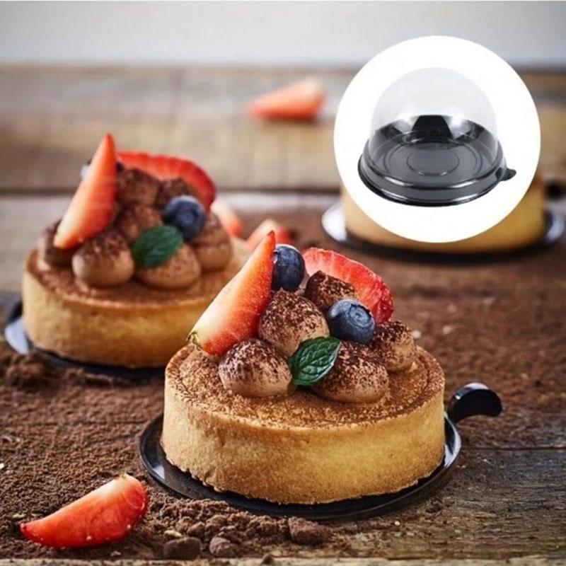 50PCS Mini Clear Dome Cake Containers with Lids Gold Black Base Bakery Pastry Display Box for Muffins Desserts Mooncakes