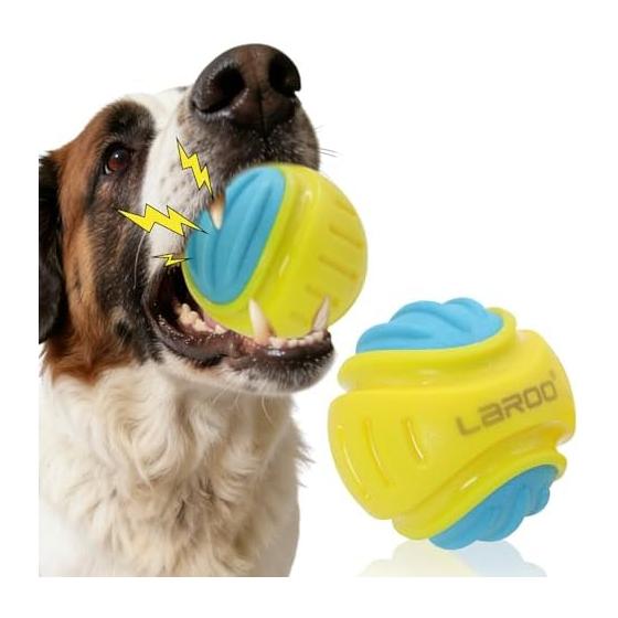 LaRoo Dog Toy Ball with Sound Floating Durable Natural Rubber Chew Toy Stress Relief Teeth Cleaning, Bouncy Indoor and Outdoor Play for Medium Dogs