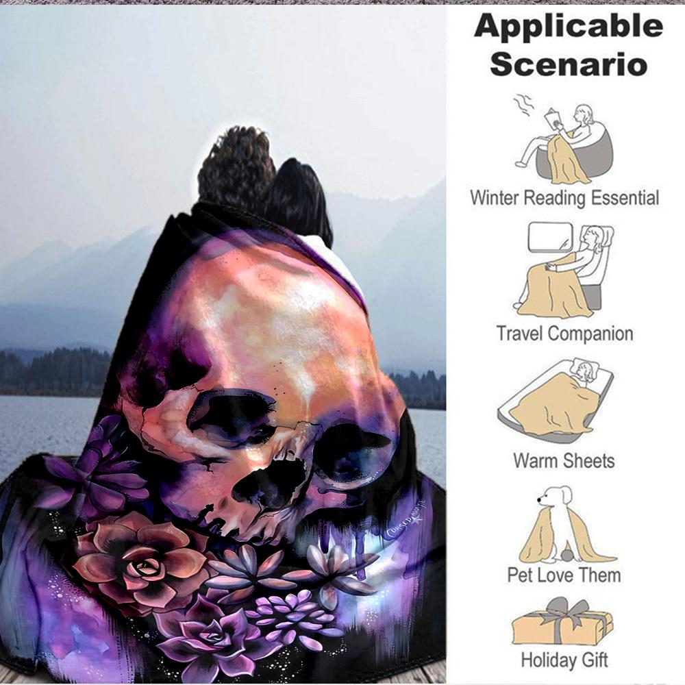 1PC Skull Flowers Print Blanket, Soft Throw Blanket - Warm & Cozy for Couch, Bed, Office, and Travel yy250912173