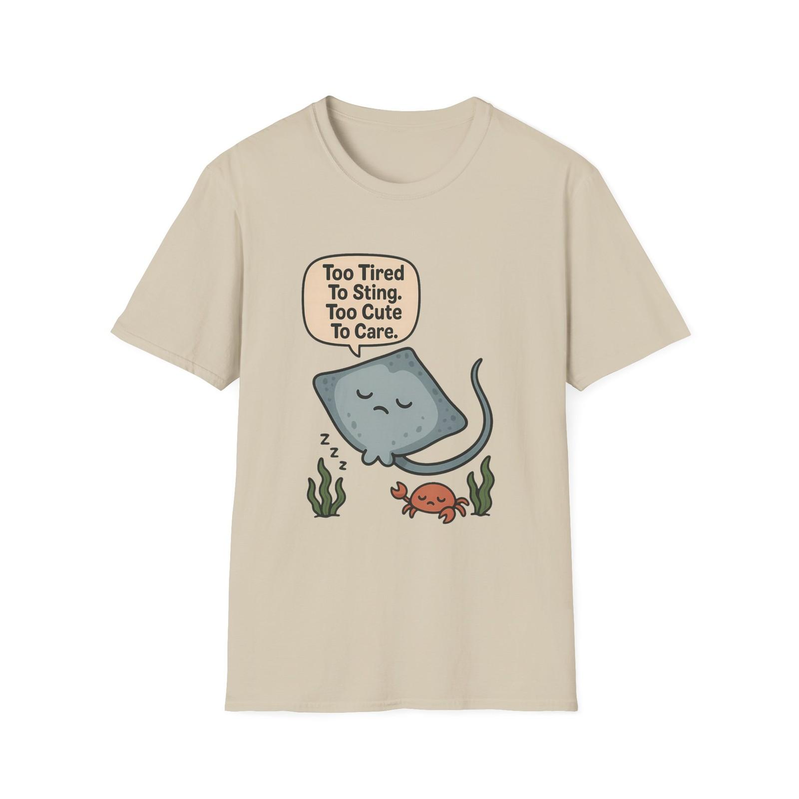 Unisex Softstyle Cute Sleepy Stingray T-Shirt Mens Womens Tees Top- Funny, Ocean Animal, Sea-Life S