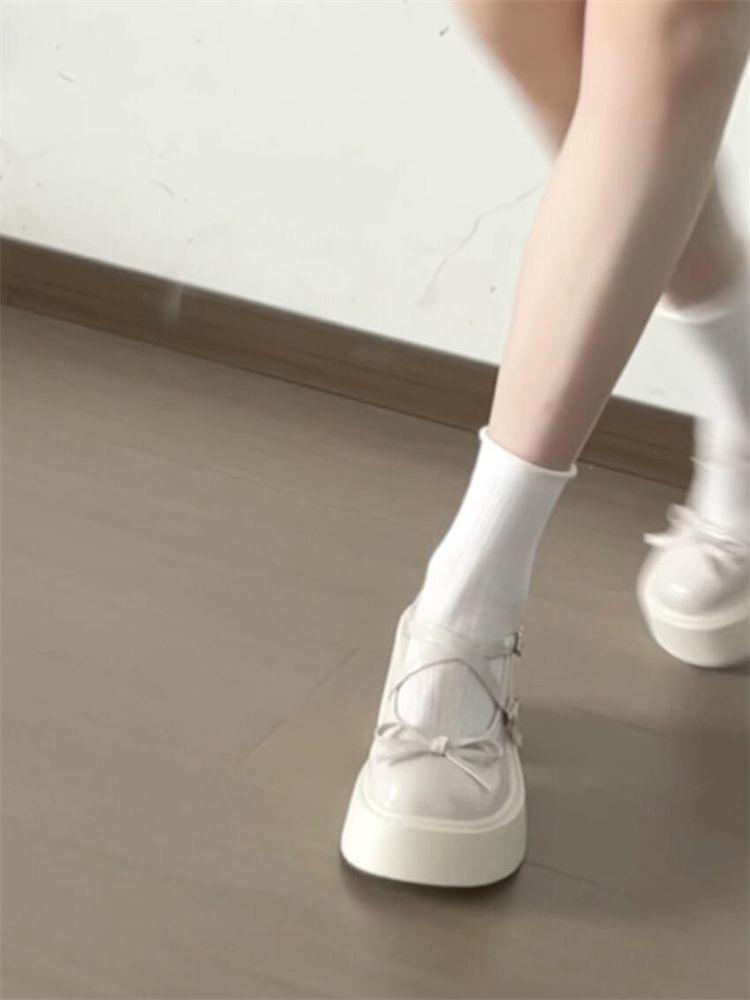 Spring and Summer New Comfortable High-heeled Single Shoes Fashionable Versatile Thick-soled Thick-heeled Bow Mary Jane Shoes Women's Shoes