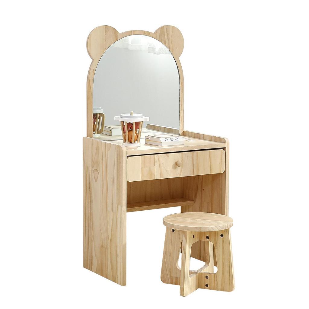 Korean Princess Solid Wood Children's Dressing Table and Stool Set for Girls' Room