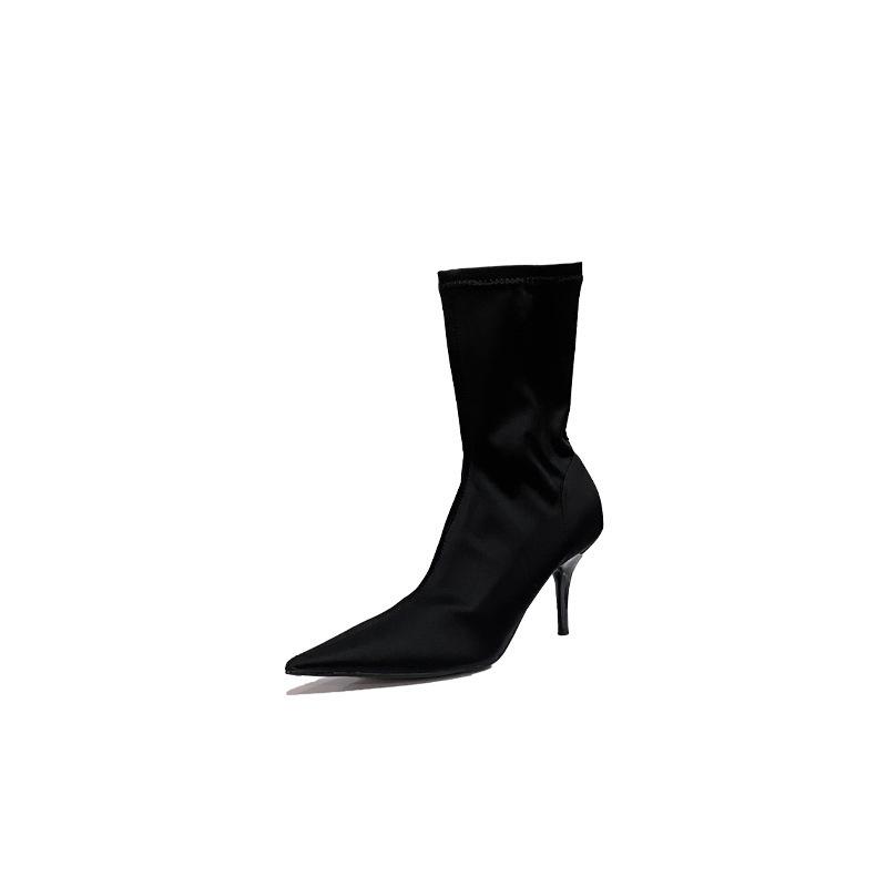 2025 Autumn New Pointed Thin Heel High Heel Temperament Thin French Fashion Sexy Beauty Female Internet Celebrity Short Boots