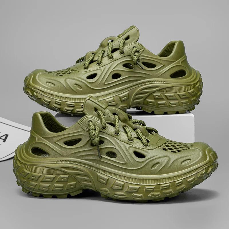 

2025 Новая сумка с тапочками, Летняя одежда Нескользящие Новые Пляжные сандалии, Мужские Толстая подошва Нескользящие Садовые туфли для влюбленных 40 армия зеленый