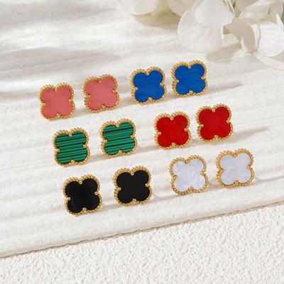 15MM Titanium Steel Four-leaf Clover Mother-of-pearl Earrings 18K Does Not Fade Hundreds of High-level Sense of Luck Female Earrings
