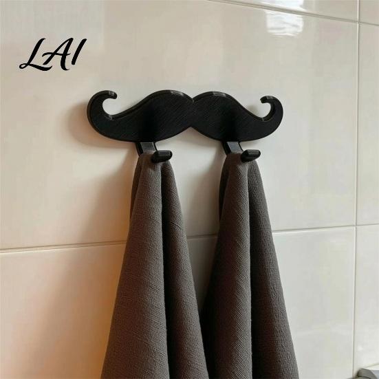 Practical Wall Mounted Razor Rack 3D Printed Beard Shaped Hook Self‑Adhesive Creative Bathroom Strong Sticky Hook for Entryway Hanger Key