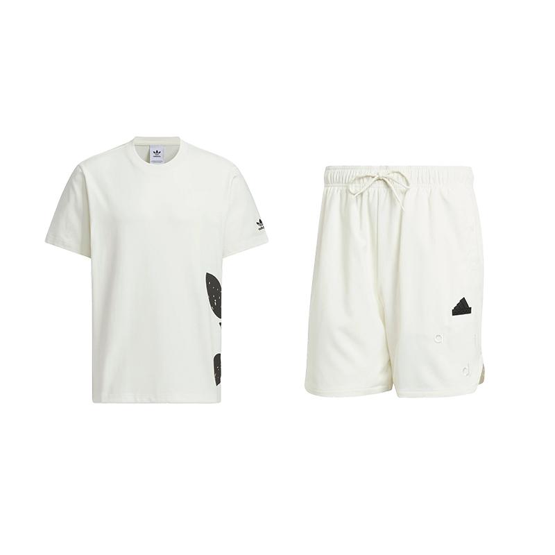 

Adidas Удобный минималистичный круглый вырез с коротким рукавом модные трендовые шорты повседневный спортивный костюм унисекс комплекты белый JD3246+IP3798 M