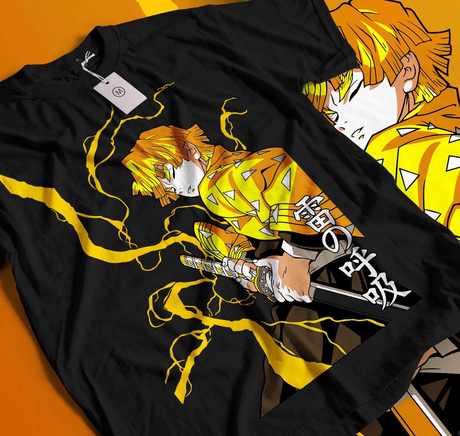 

Agatsuma Zenitsu T-Shirt Mens Womens Tees Top Demon Slayer Kimetsu No Yaiba Movie Halloween shirt 591 S