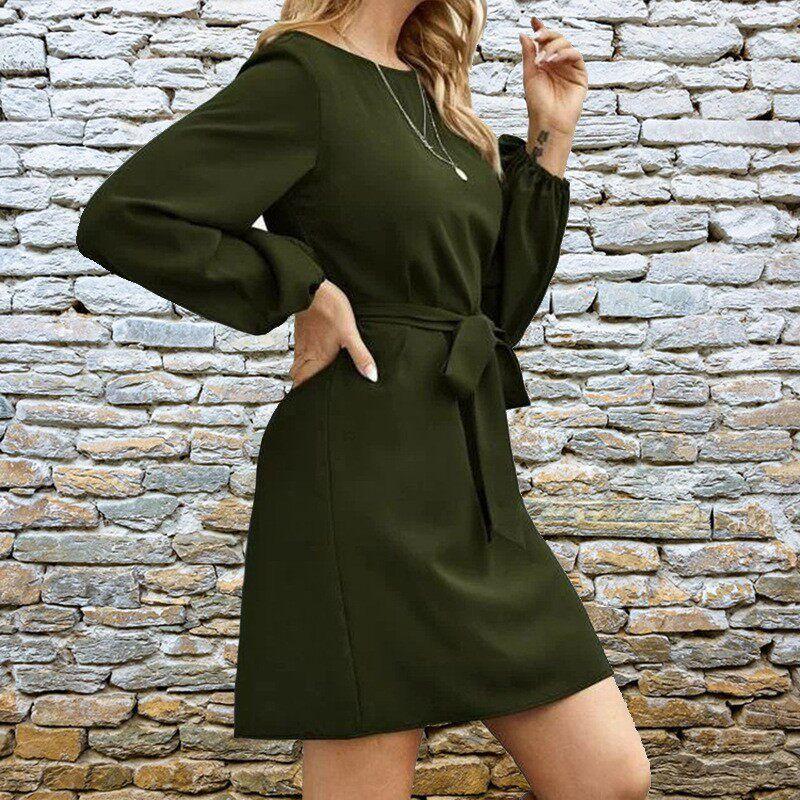 

Amazon 2023 New European and American Style Mid-Length Solid Color Elegant Slim-Fit Pullover High-Waisted Dress for Women Army Green XS