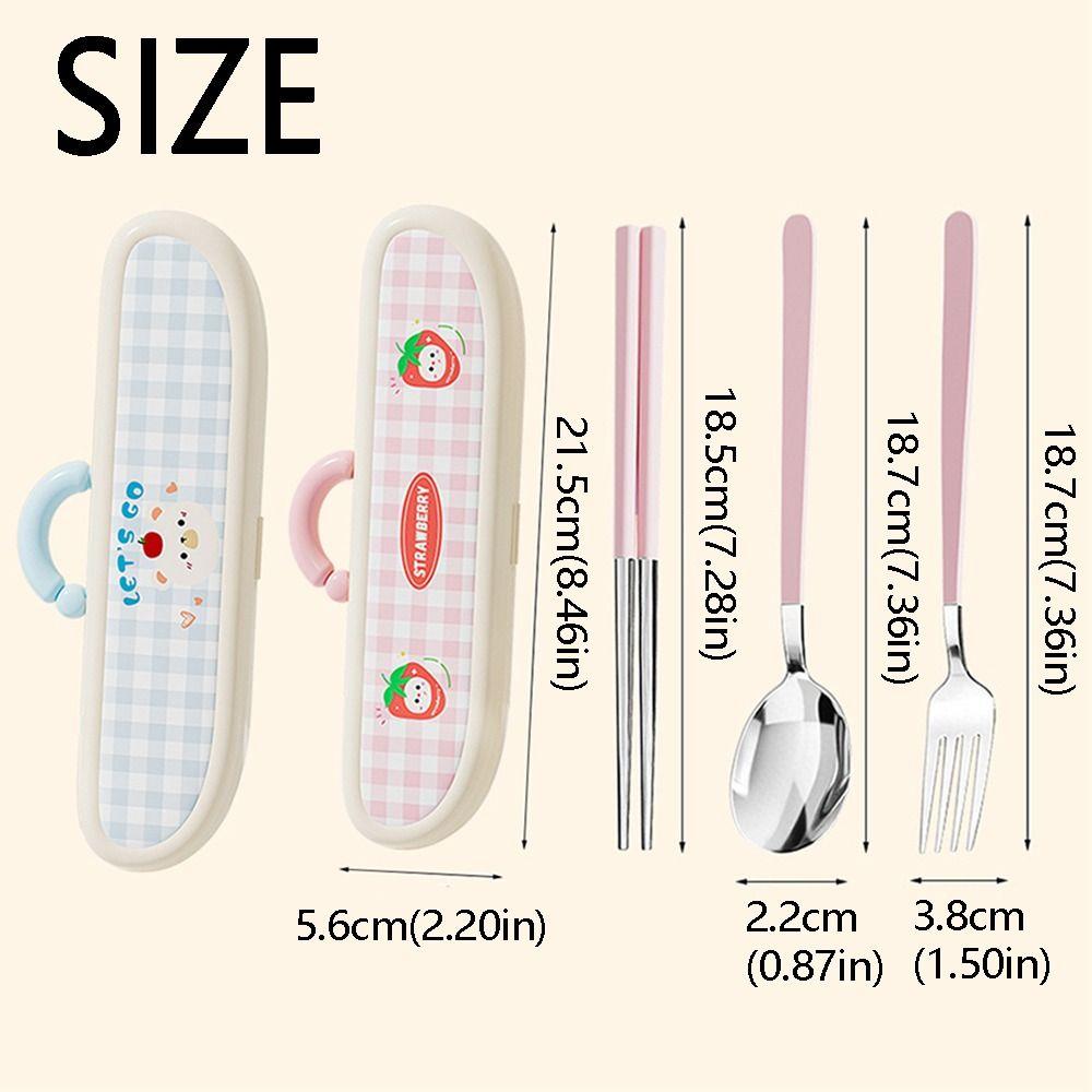 Stainless Steel Chopsticks Three-piece Set Cartoon Pattern Fork Dining Utensils Kit  Office Use