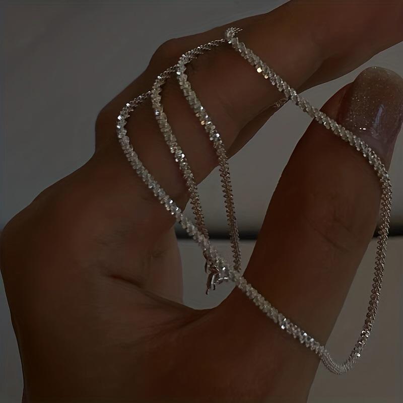 Jiuqin Jewelry Jiskřivý housenka Stříbrný náhrdelník pro ženy - Základní klíční kost řetízek