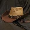 Leather Western Cowboy Hat Men'S Gentleman Godfather Hat Pu Material Panama Cowboy Hat Jazz Hat  Sombrero Para Hombres