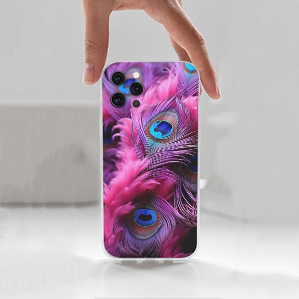 Peacock Feathers  For iPhone 16,13,12,11,17,14,15,Pro,Max,Plus,X,XS,XR,SE,Mini Transparent Soft silicone Case