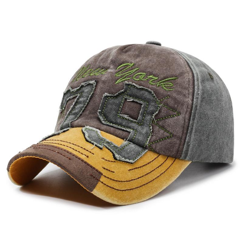 

New York 79 Embroidery Baseball Cap Vintage Color Block Washed Distressed Sun Hat Breathable Adjustable Dad Hats For Women Men Adjustable