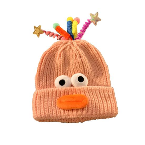 Women Knitted Hat Sausage Mouth Design Ear Protection Warm Hat 3D Big Eyes Versatile Hat Winter Accessory