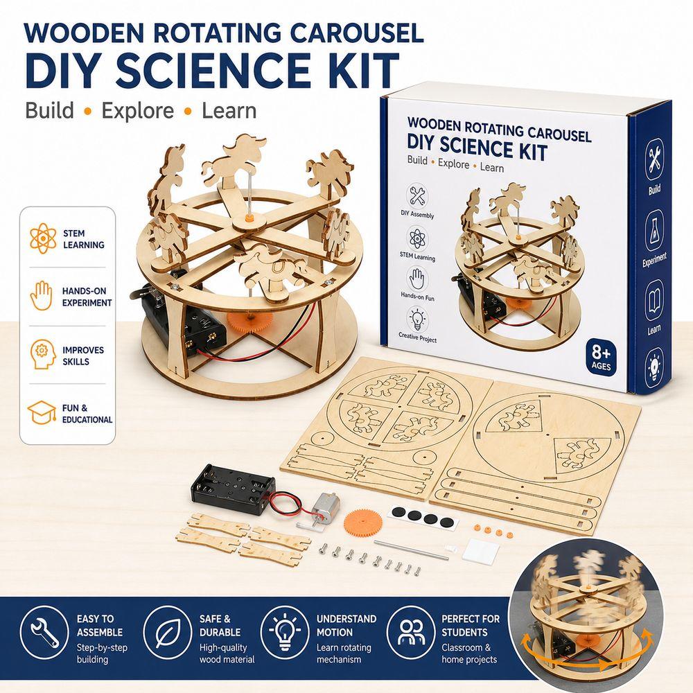 3D Rotating Carousel Model Horse Figure DIY Carousel Kit Science Experiment Kit