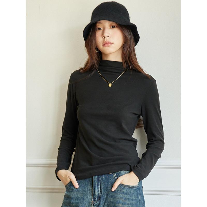 Autumn and Winter Women's Solid Color Semi-high Collar Double-sided Sanding Warm Base Shirt High Elastic Inner Slim Look All-match Base Shirt