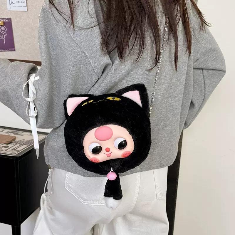 Three Cat Baby Themed Plush Shoulder Bag Outdoor Crossbody Bag Cute Handbag