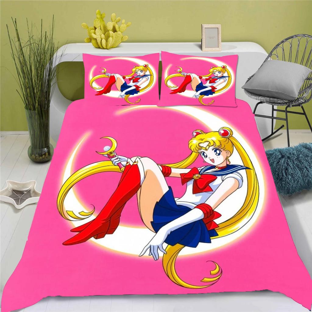 3D Anime posteľná súprava Sailor Moon obliečka na paplón 100% polyester vhodná pre deti a dospelých 3-dielna súprava 1 obliečka na paplón