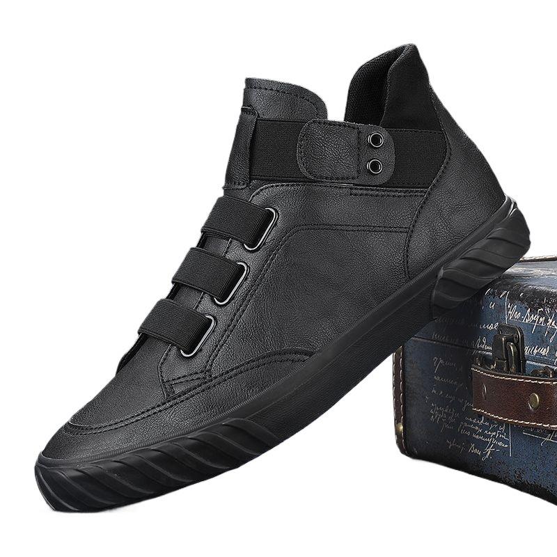 New Korean version trend men's shoes British style fashion versatile casual shoes men's mid-top leather shoes breathable leather board shoes