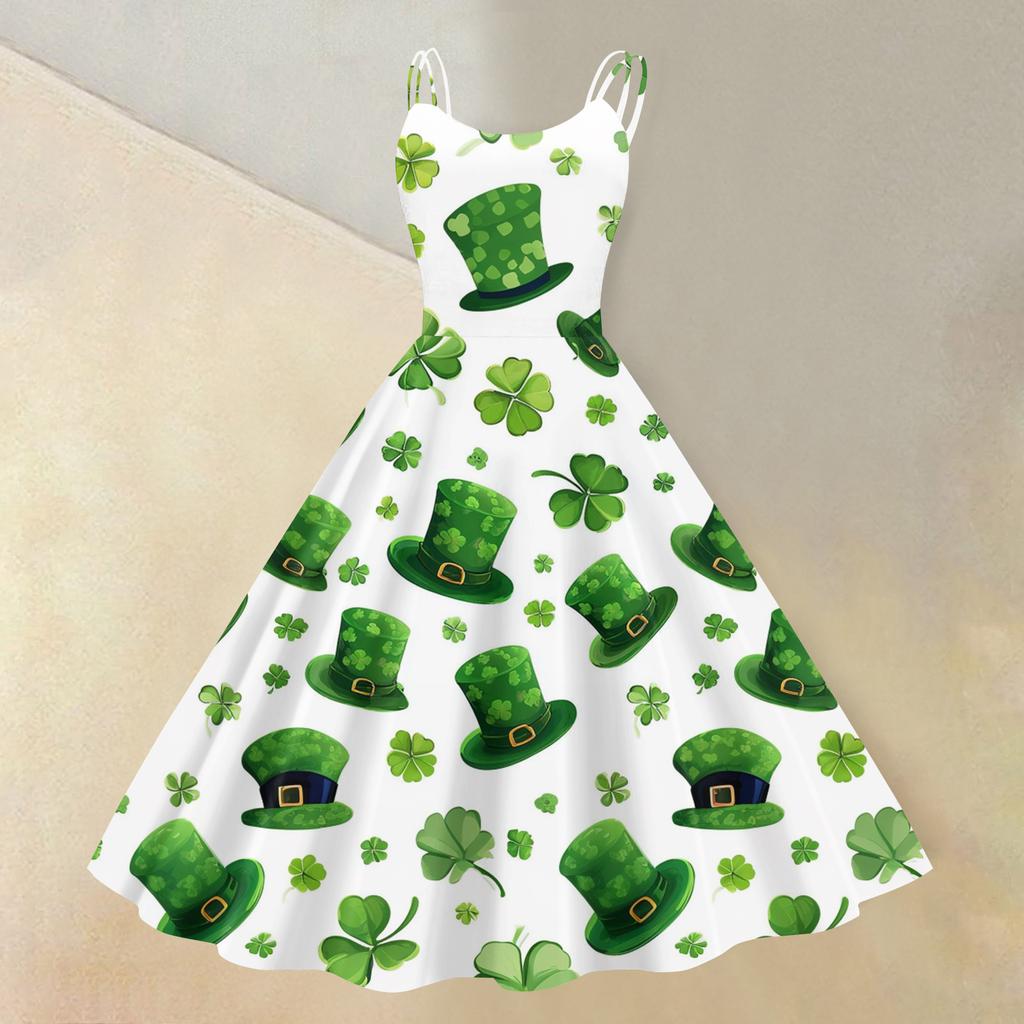 Frauen St. St. Patrick's Day Print Sexy Off-Shoulder Punk Retro Kleid