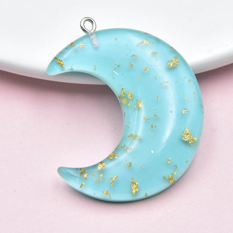Colored Resin Moon Pendant Keychain with Gold Foil - DIY Jewelry Accessory