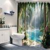 Charmante Gartenwasserfall-Duschvorhang Dschungelgrünes Design Duschvorhang Enthält 12 Haken Für Alle Jahreszeiten 180X180Cm