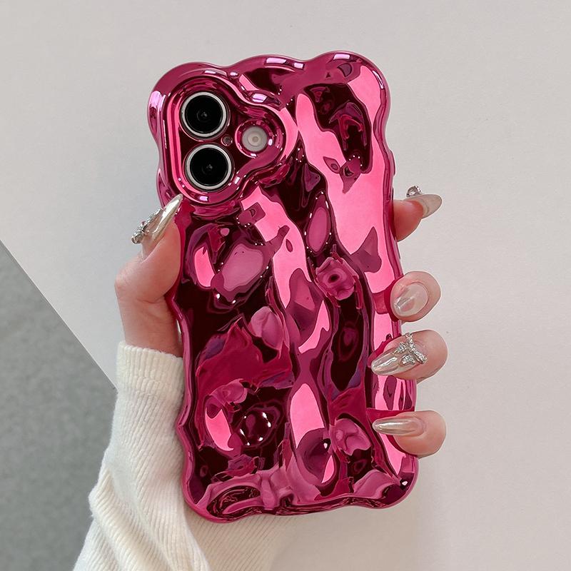 Fashion Plating Rose 3D Bubble Wave Case For iPhone 16 Pro Max 17 13 14 12 11 15 Plus Soft Glossy Silicone Back Cover