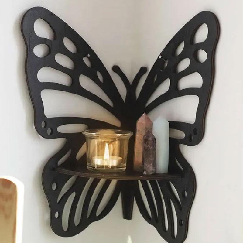 Butterfly Decor Storage Rack Wall Decor Wooden Display Shelf Butterfly Hanging Wall Organizer