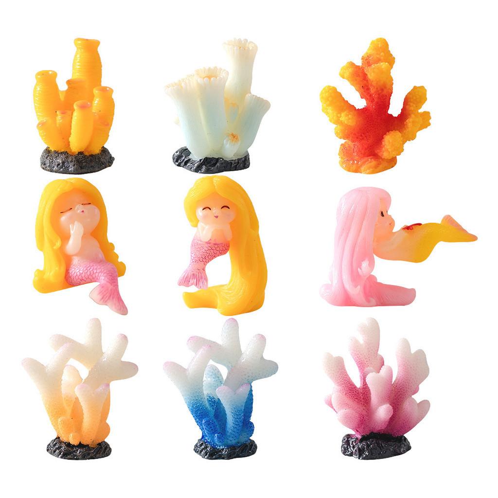 Cute Coral Mermaid Resin Figurine For Aquarium Decor Miniature Ocean Scene Accessories