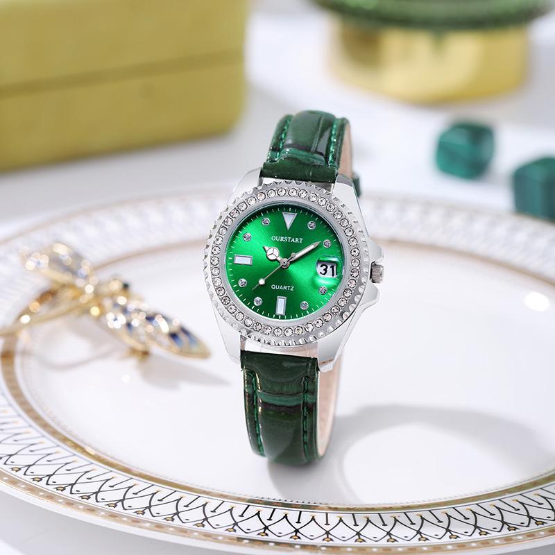 Fashion Watch Casual Clock Montre Homme Business Women Quartz Watch Calendar Sport Green Leather Strap Wristwatch Dropshipping