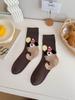 Autumn/Winter Flocked Animal Cartoon Cotton Mid-Calf Socks: Cute Preppy Style for Women and Girls
