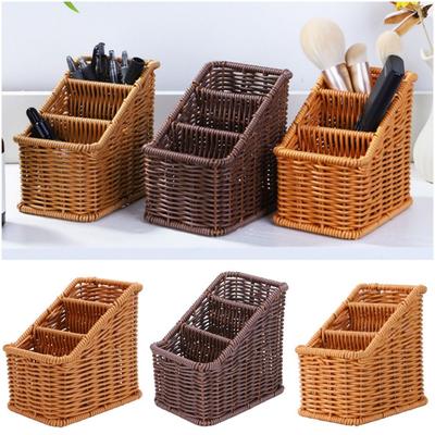 Cesto Portaoggetti Compartimentato Multiuso Multicolore 3 Scomparti Scatola Intrecciata a Gradino Smussato in Plastica Cesto Organizzatore per Veicolo