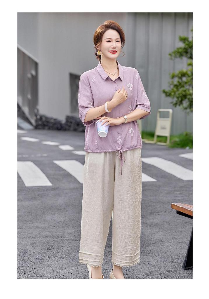 Women's 100% Linen Embroidered Blouse, Stylish & Elegant, Three-Quarter Sleeves, Loose Fit, Slimming, Summer Lightweight.