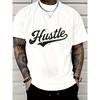 European Sizes Men'S Hustle Graphic Print White T-Shirt | Casual Short Sleeve Round Neck Tee, All-Season Comfort