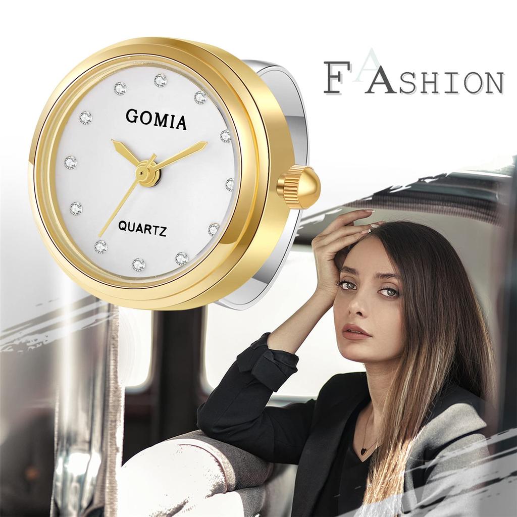 Ring Watch Women's Free Size 3ATM Waterproof Ring Clock Cute Gold white Fashion Accessory Package includes Ring Watch