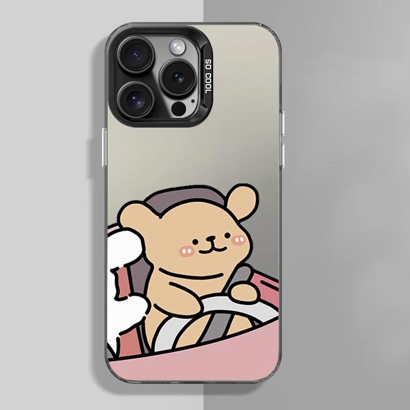 Electroplate Silver IMD Case for IPhone 11 12 13 14 15 16 Pro Max X XS XR SE2 7 8 Plus Cute Drive Dogs Couple Paired Phone Cover