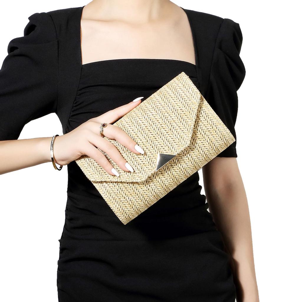 Straw Woven Clutch Bag Beach Rattan Causal Female Party Wedding Evening Bag Summer Vacation Luxury Purse Handbag Rattan Woven
