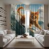 2 stycken högupplöst lek flytande katt rolig bild Dekorativ gardin Blå digitaltryckt gardin heminredningsstil