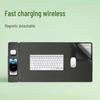 Felt Leather Dual-Sided Anti-Slip Waterproof Desk Mat with Wireless Charging for Phone & Earphones